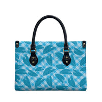 Blue Hawaii Kalo Palaka Motifs Leather Bag Hawaiian Taro Leaves Elegant Vibes - Polynesian Pride