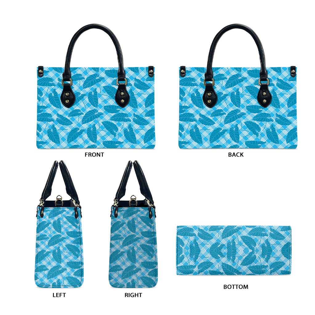 Blue Hawaii Kalo Palaka Motifs Leather Bag Hawaiian Taro Leaves Elegant Vibes - Polynesian Pride