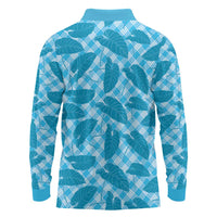 Blue Hawaii Kalo Palaka Motifs Long Sleeve Polo Shirt Hawaiian Taro Leaves Elegant Vibes - Polynesian Pride