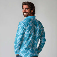 Blue Hawaii Kalo Palaka Motifs Long Sleeve Polo Shirt Hawaiian Taro Leaves Elegant Vibes - Polynesian Pride