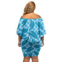 Blue Hawaii Kalo Palaka Motifs Off Shoulder Short Dress Hawaiian Taro Leaves Elegant Vibes - Polynesian Pride