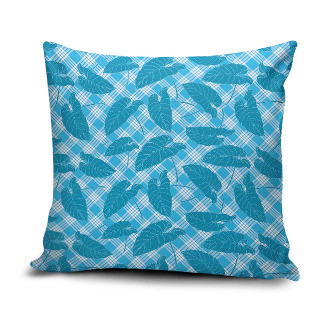Blue Hawaii Kalo Palaka Motifs Pillow Cover Hawaiian Taro Leaves Elegant Vibes - Polynesian Pride