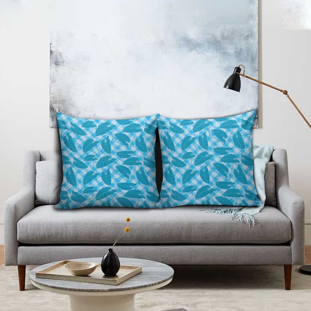 Blue Hawaii Kalo Palaka Motifs Pillow Cover Hawaiian Taro Leaves Elegant Vibes - Polynesian Pride