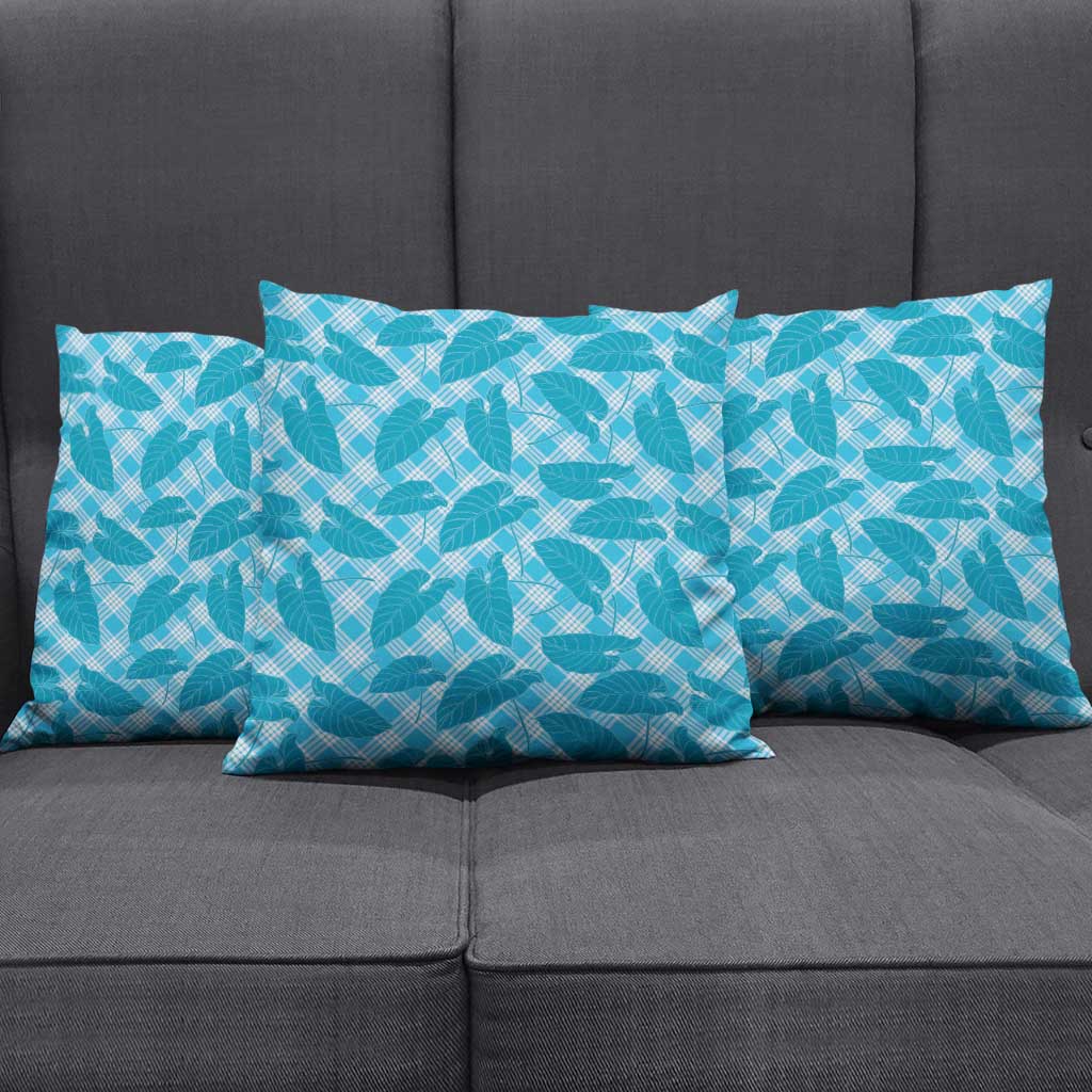 Blue Hawaii Kalo Palaka Motifs Pillow Cover Hawaiian Taro Leaves Elegant Vibes - Polynesian Pride