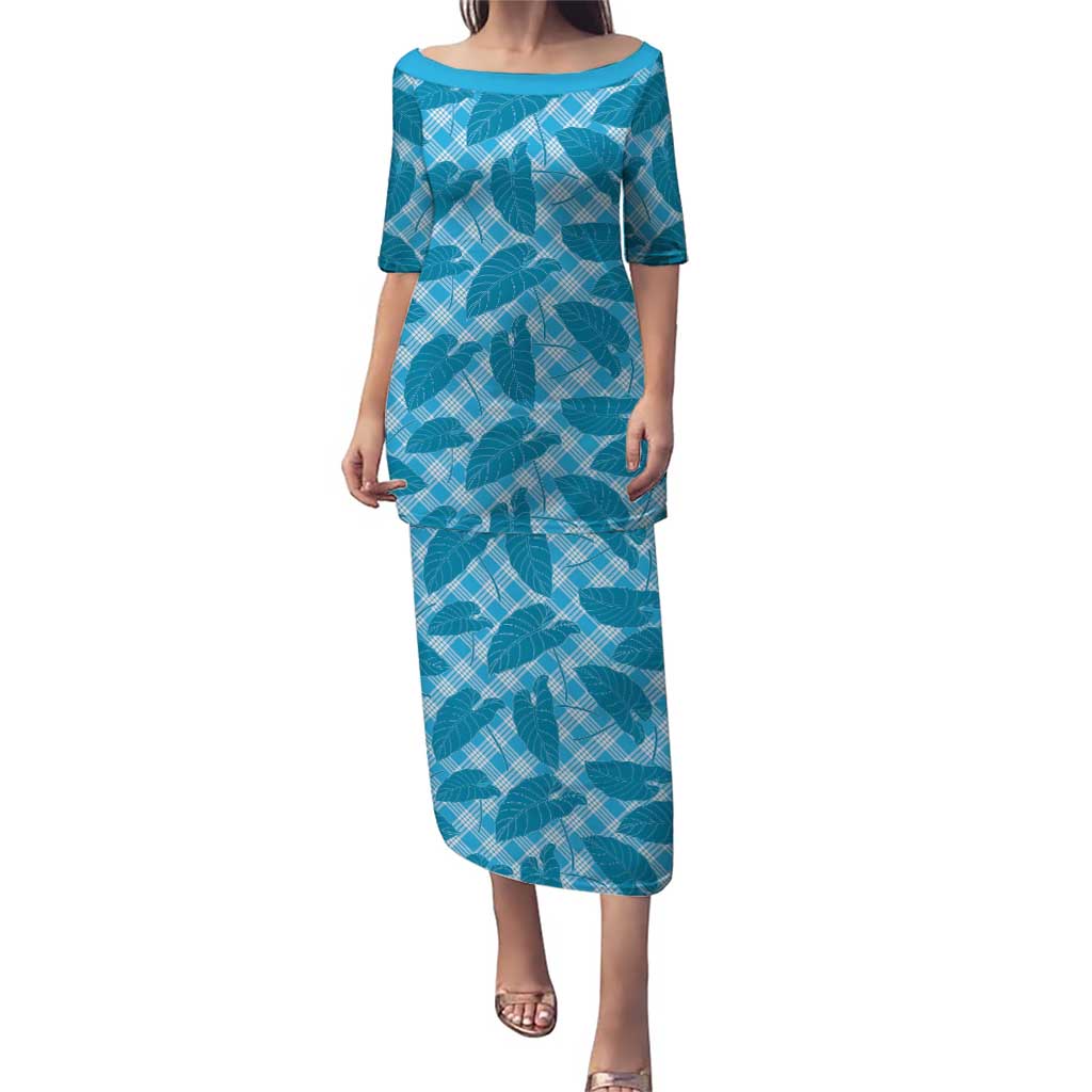 Blue Hawaii Kalo Palaka Motifs Puletasi Hawaiian Taro Leaves Elegant Vibes - Polynesian Pride