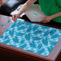 Blue Hawaii Kalo Palaka Motifs Puzzle Hawaiian Taro Leaves Elegant Vibes - Polynesian Pride