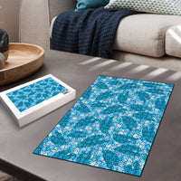 Blue Hawaii Kalo Palaka Motifs Puzzle Hawaiian Taro Leaves Elegant Vibes - Polynesian Pride