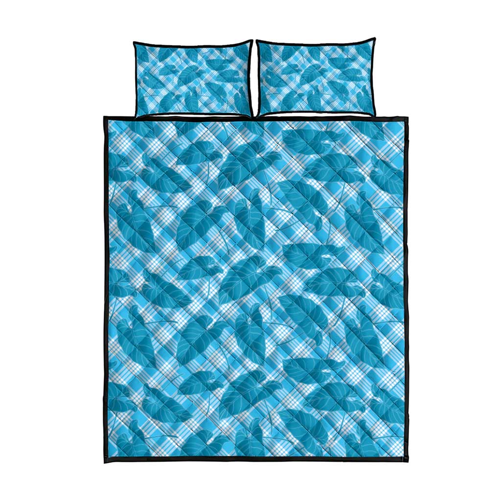 Blue Hawaii Kalo Palaka Motifs Quilt Bed Set Hawaiian Taro Leaves Elegant Vibes - Polynesian Pride
