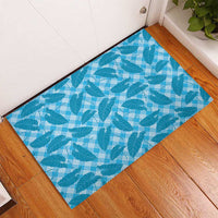 Blue Hawaii Kalo Palaka Motifs Rubber Doormat Hawaiian Taro Leaves Elegant Vibes - Polynesian Pride