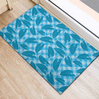 Blue Hawaii Kalo Palaka Motifs Rubber Doormat Hawaiian Taro Leaves Elegant Vibes - Polynesian Pride