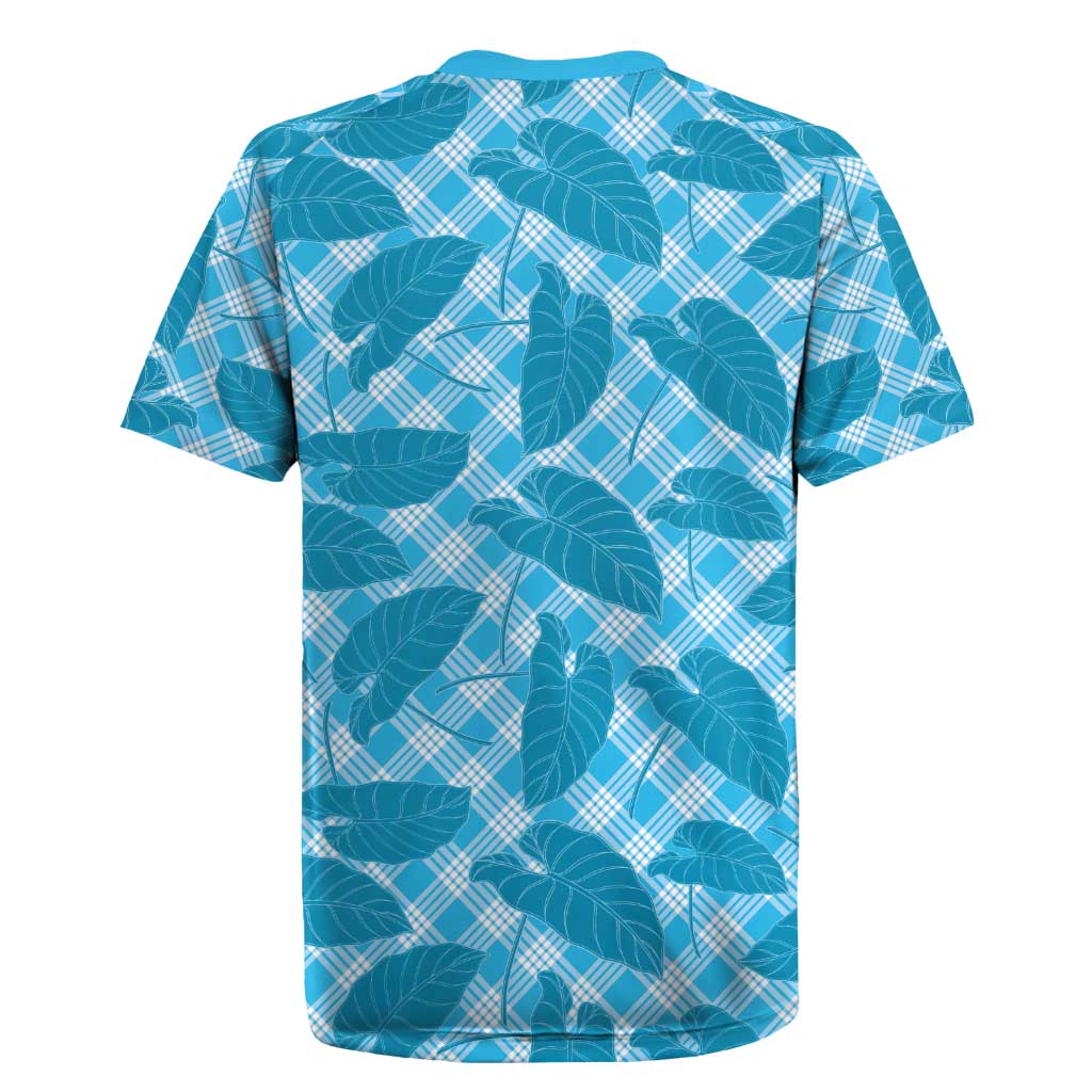 Blue Hawaii Kalo Palaka Motifs Rugby Jersey Hawaiian Taro Leaves Elegant Vibes - Polynesian Pride
