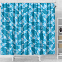 Blue Hawaii Kalo Palaka Motifs Shower Curtain Hawaiian Taro Leaves Elegant Vibes - Polynesian Pride