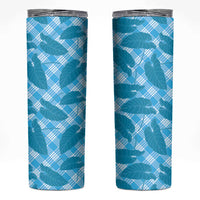 Blue Hawaii Kalo Palaka Motifs Skinny Tumbler Hawaiian Taro Leaves Elegant Vibes - Polynesian Pride