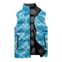 Blue Hawaii Kalo Palaka Motifs Sleeveless Puffer Jacket Hawaiian Taro Leaves Elegant Vibes - Polynesian Pride