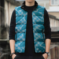 Blue Hawaii Kalo Palaka Motifs Sleeveless Puffer Jacket Hawaiian Taro Leaves Elegant Vibes - Polynesian Pride