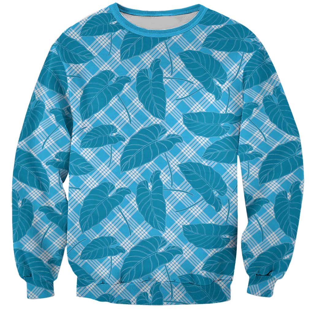 Blue Hawaii Kalo Palaka Motifs Sweatshirt Hawaiian Taro Leaves Elegant Vibes - Polynesian Pride