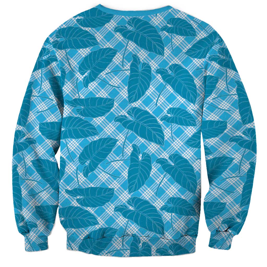 Blue Hawaii Kalo Palaka Motifs Sweatshirt Hawaiian Taro Leaves Elegant Vibes - Polynesian Pride