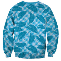 Blue Hawaii Kalo Palaka Motifs Sweatshirt Hawaiian Taro Leaves Elegant Vibes - Polynesian Pride