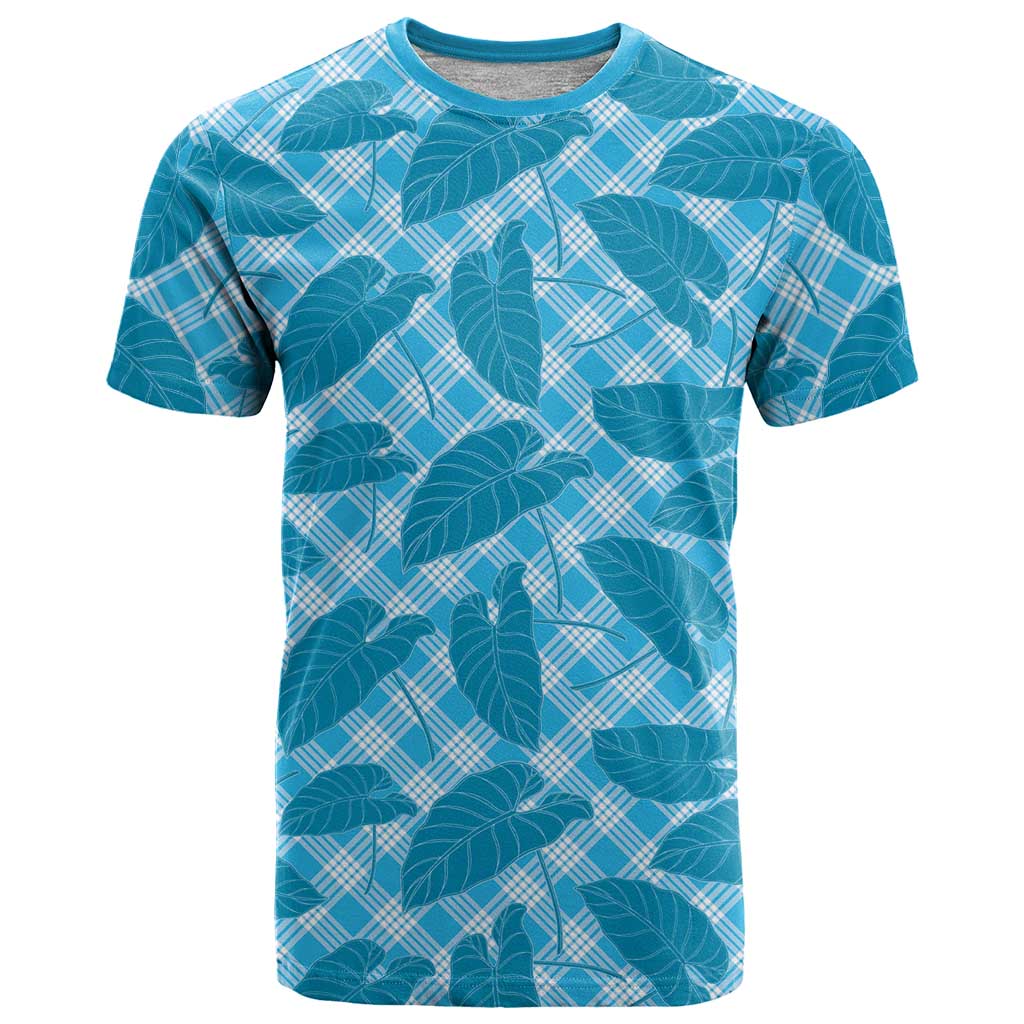 Blue Hawaii Kalo Palaka Motifs T Shirt Hawaiian Taro Leaves Elegant Vibes - Polynesian Pride