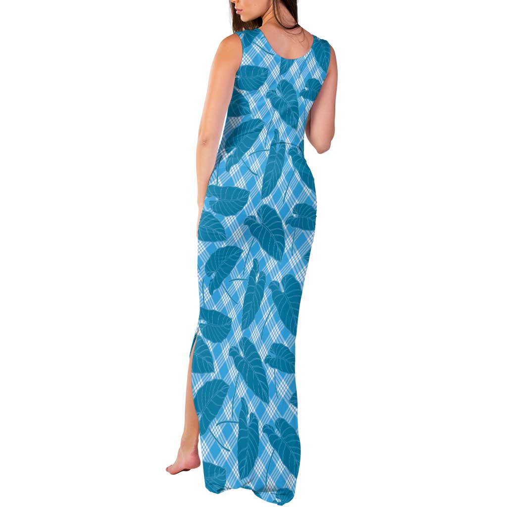 Blue Hawaii Kalo Palaka Motifs Tank Maxi Dress Hawaiian Taro Leaves Elegant Vibes - Polynesian Pride