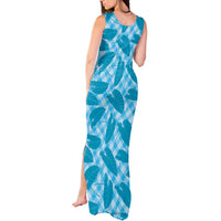 Blue Hawaii Kalo Palaka Motifs Tank Maxi Dress Hawaiian Taro Leaves Elegant Vibes - Polynesian Pride