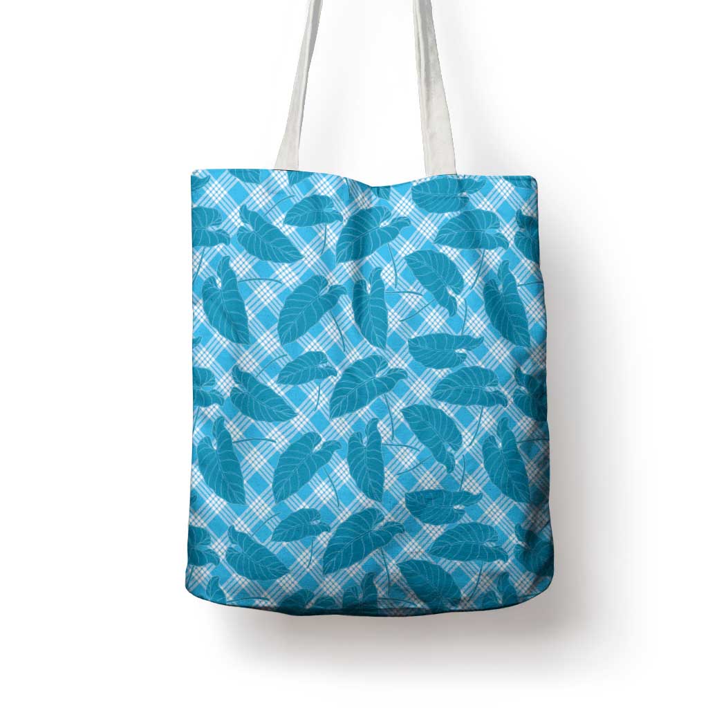 Blue Hawaii Kalo Palaka Motifs Tote Bag Hawaiian Taro Leaves Elegant Vibes - Polynesian Pride