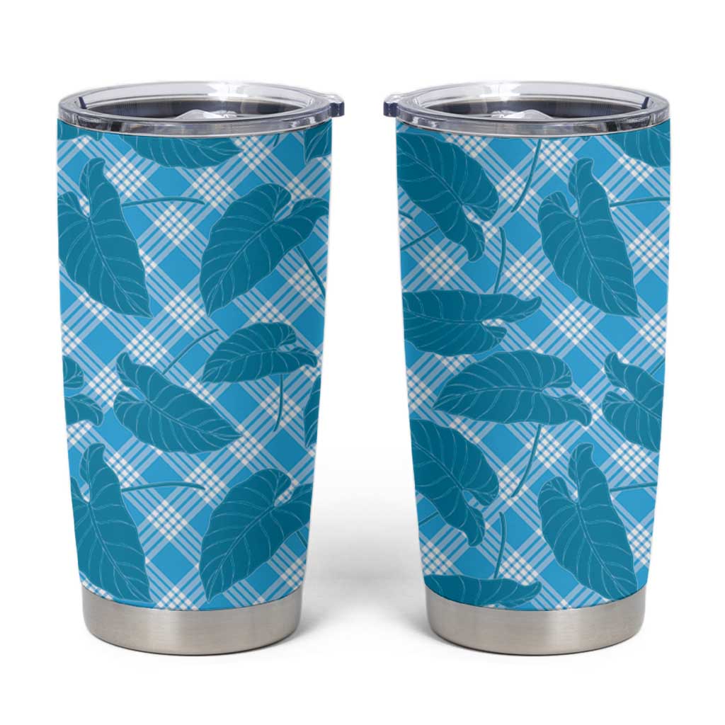 Blue Hawaii Kalo Palaka Motifs Tumbler Cup Hawaiian Taro Leaves Elegant Vibes - Polynesian Pride