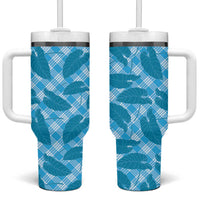 Blue Hawaii Kalo Palaka Motifs Tumbler With Handle Hawaiian Taro Leaves Elegant Vibes - Polynesian Pride