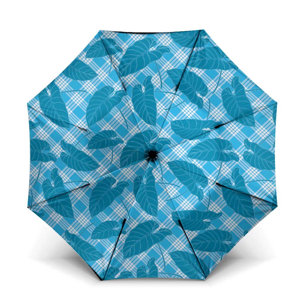 Blue Hawaii Kalo Palaka Motifs Umbrella Hawaiian Taro Leaves Elegant Vibes - Polynesian Pride