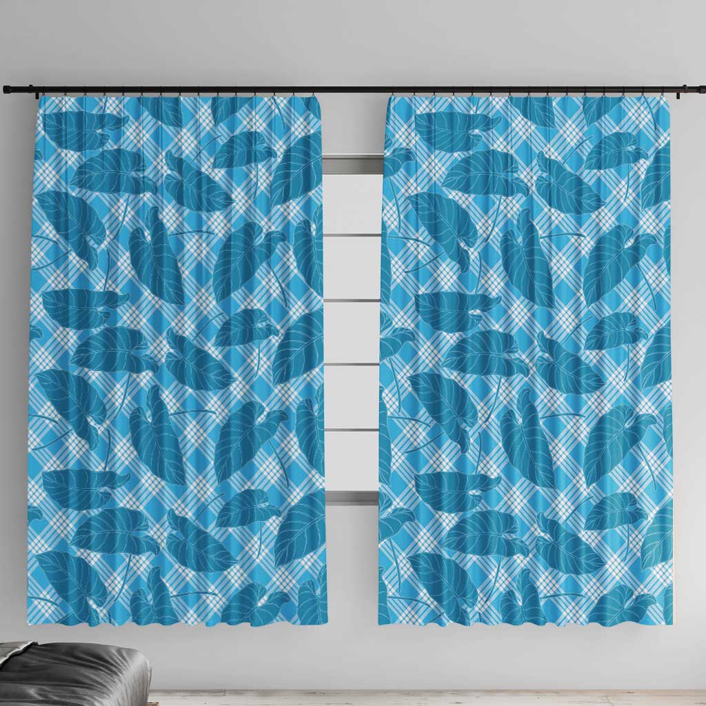Blue Hawaii Kalo Palaka Motifs Window Curtain Hawaiian Taro Leaves Elegant Vibes - Polynesian Pride