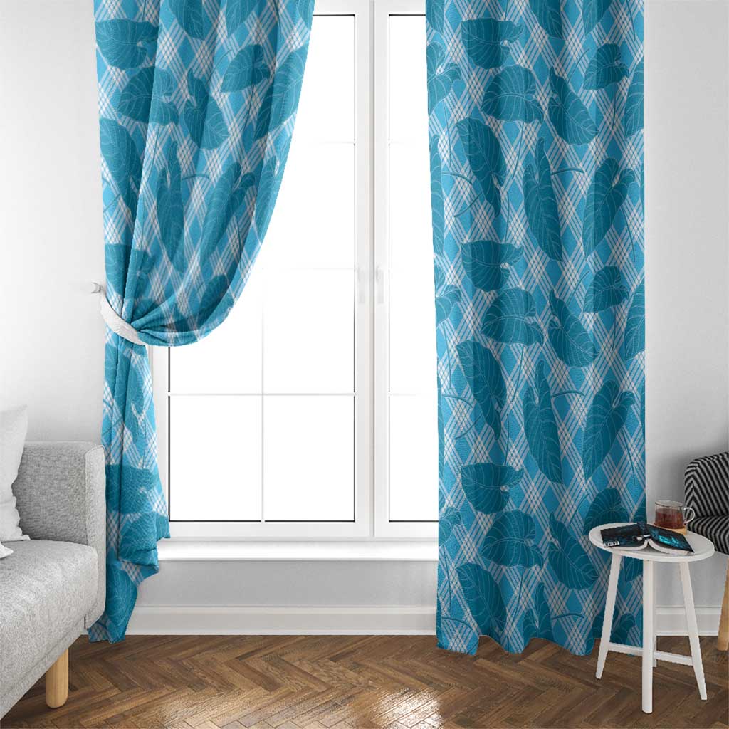 Blue Hawaii Kalo Palaka Motifs Window Curtain Hawaiian Taro Leaves Elegant Vibes - Polynesian Pride