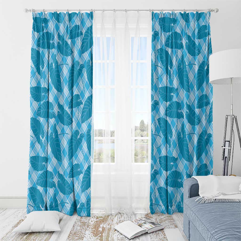 Blue Hawaii Kalo Palaka Motifs Window Curtain Hawaiian Taro Leaves Elegant Vibes - Polynesian Pride
