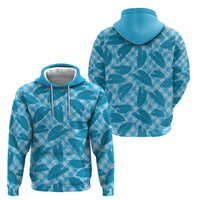 Blue Hawaii Kalo Palaka Motifs Zip Hoodie Hawaiian Taro Leaves Elegant Vibes - Polynesian Pride