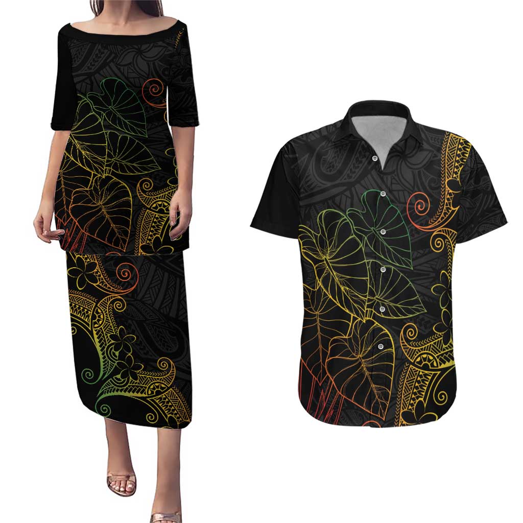 Aloha Hawaii Kalo Couples Matching Puletasi and Hawaiian Shirt Reggae Taro Polynesian Pattern - Polynesian Pride