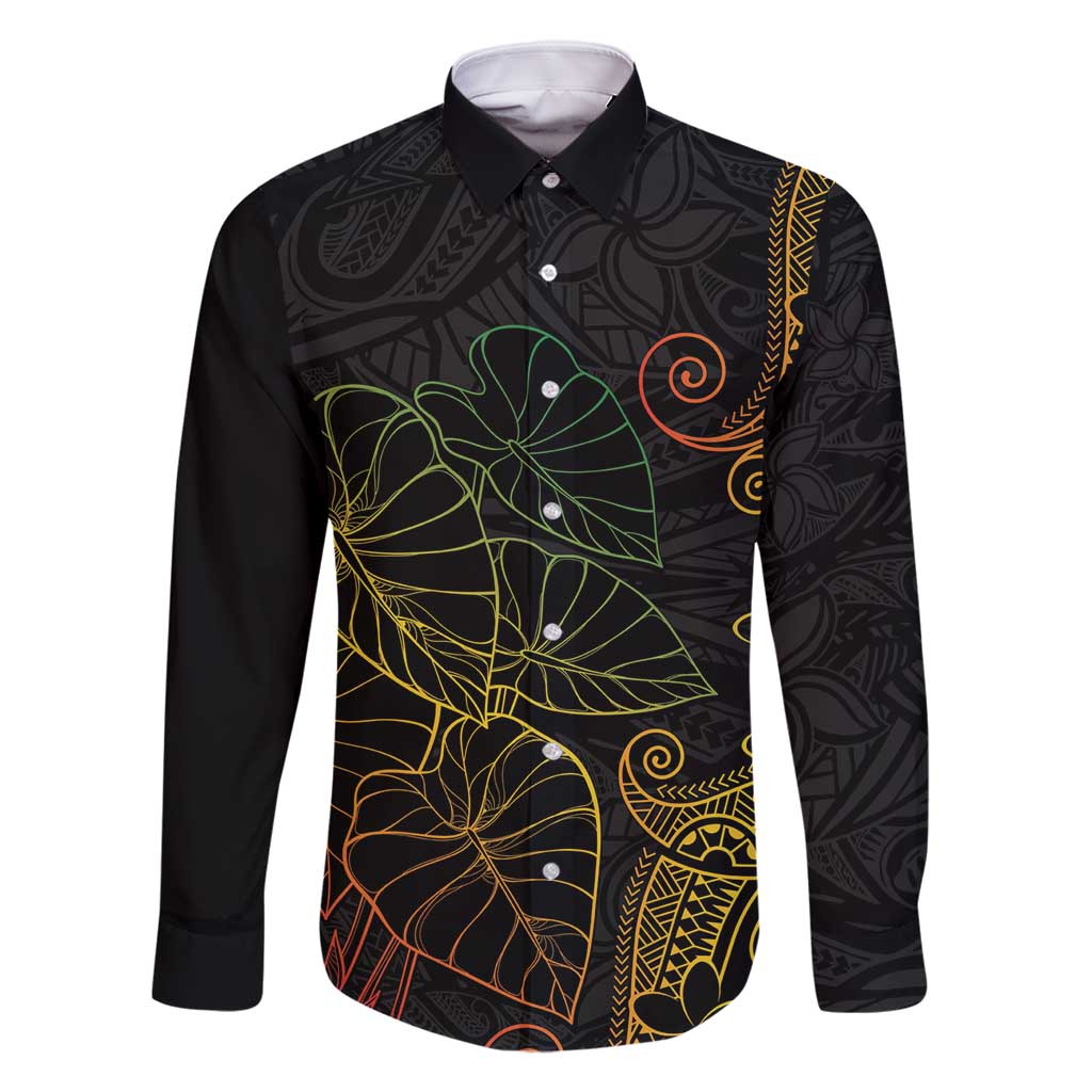 Aloha Hawaii Kalo Family Matching Long Sleeve Bodycon Dress and Hawaiian Shirt Reggae Taro Polynesian Pattern - Polynesian Pride