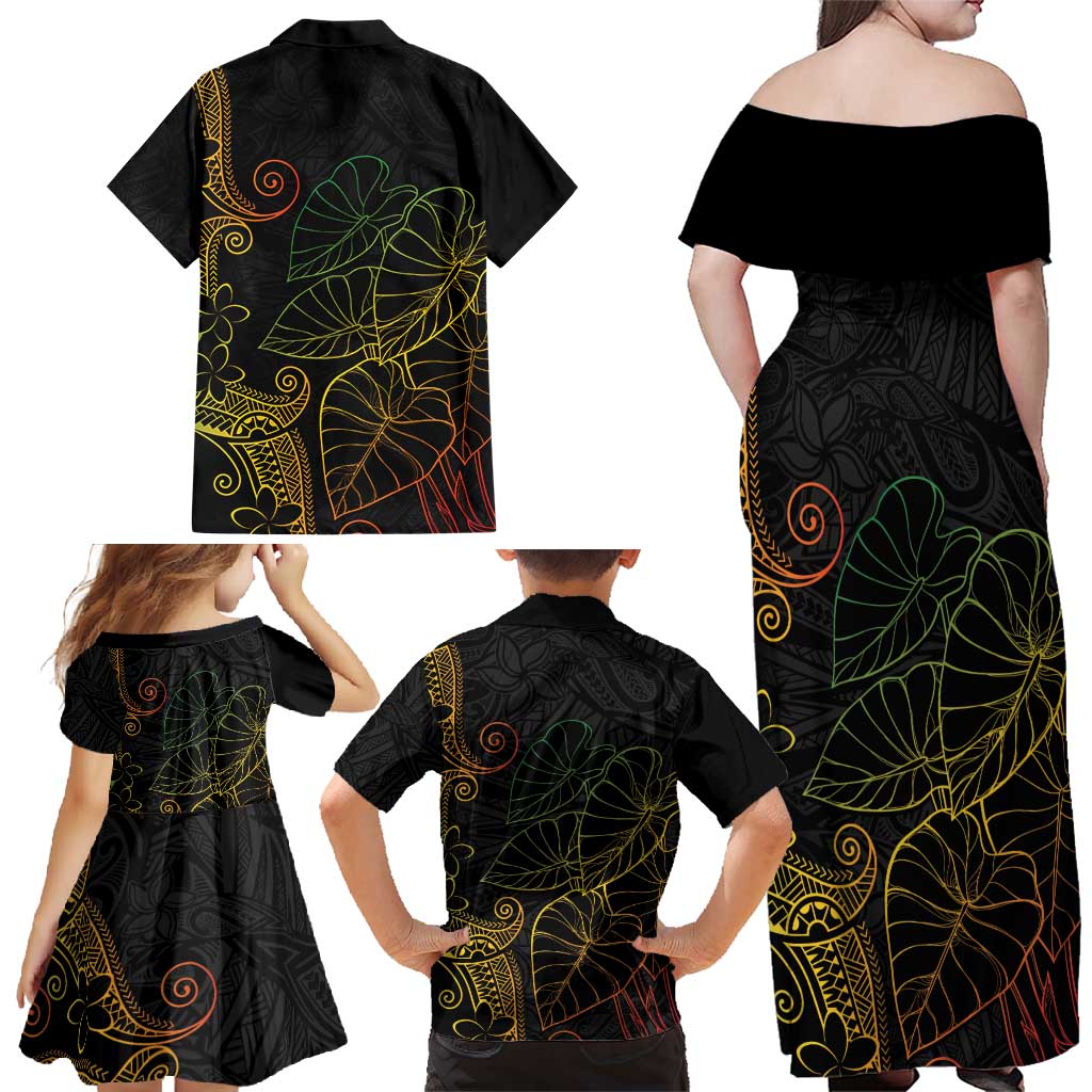 Aloha Hawaii Kalo Family Matching Off Shoulder Maxi Dress and Hawaiian Shirt Reggae Taro Polynesian Pattern - Polynesian Pride