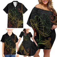 Aloha Hawaii Kalo Family Matching Off Shoulder Short Dress and Hawaiian Shirt Reggae Taro Polynesian Pattern - Polynesian Pride