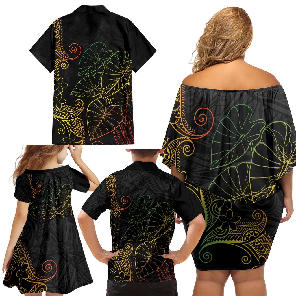 Aloha Hawaii Kalo Family Matching Off Shoulder Short Dress and Hawaiian Shirt Reggae Taro Polynesian Pattern - Polynesian Pride
