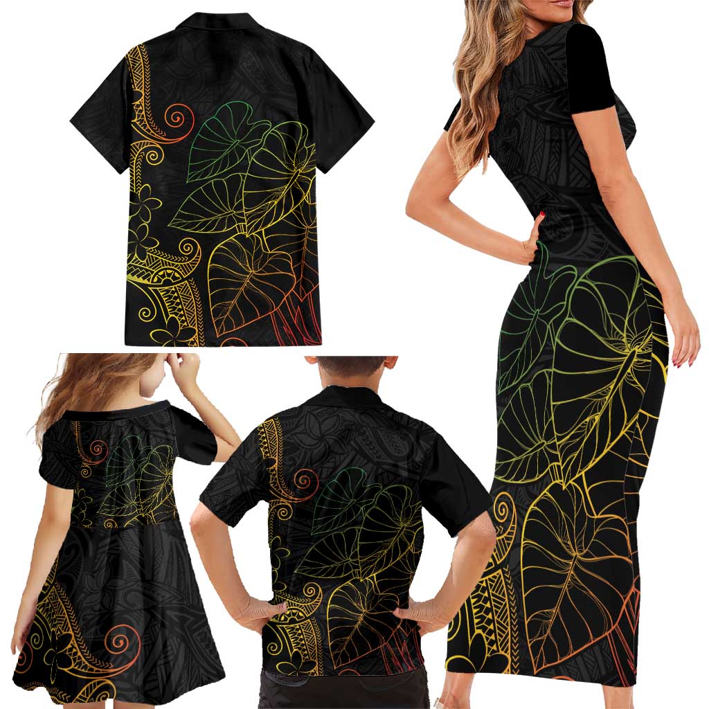 Aloha Hawaii Kalo Family Matching Short Sleeve Bodycon Dress and Hawaiian Shirt Reggae Taro Polynesian Pattern - Polynesian Pride
