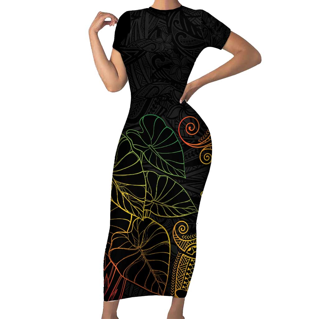 Aloha Hawaii Kalo Family Matching Short Sleeve Bodycon Dress and Hawaiian Shirt Reggae Taro Polynesian Pattern - Polynesian Pride