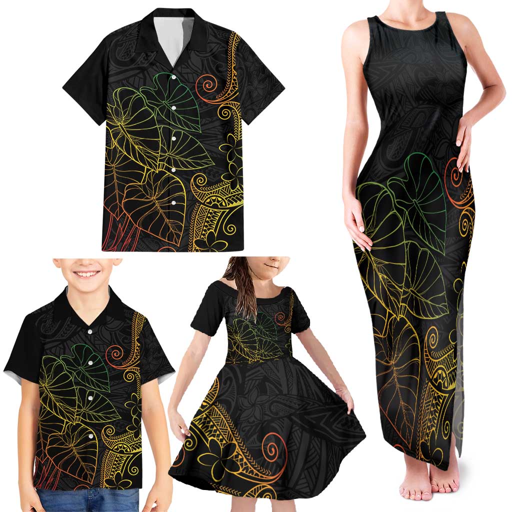 Aloha Hawaii Kalo Family Matching Tank Maxi Dress and Hawaiian Shirt Reggae Taro Polynesian Pattern - Polynesian Pride