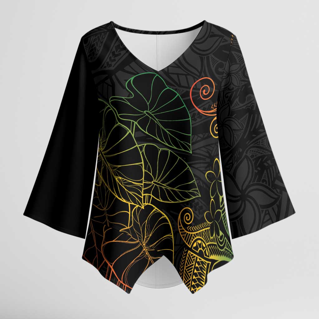 Aloha Hawaii Kalo Kimono Sleeve Blouse Reggae Taro Polynesian Pattern - Polynesian Pride