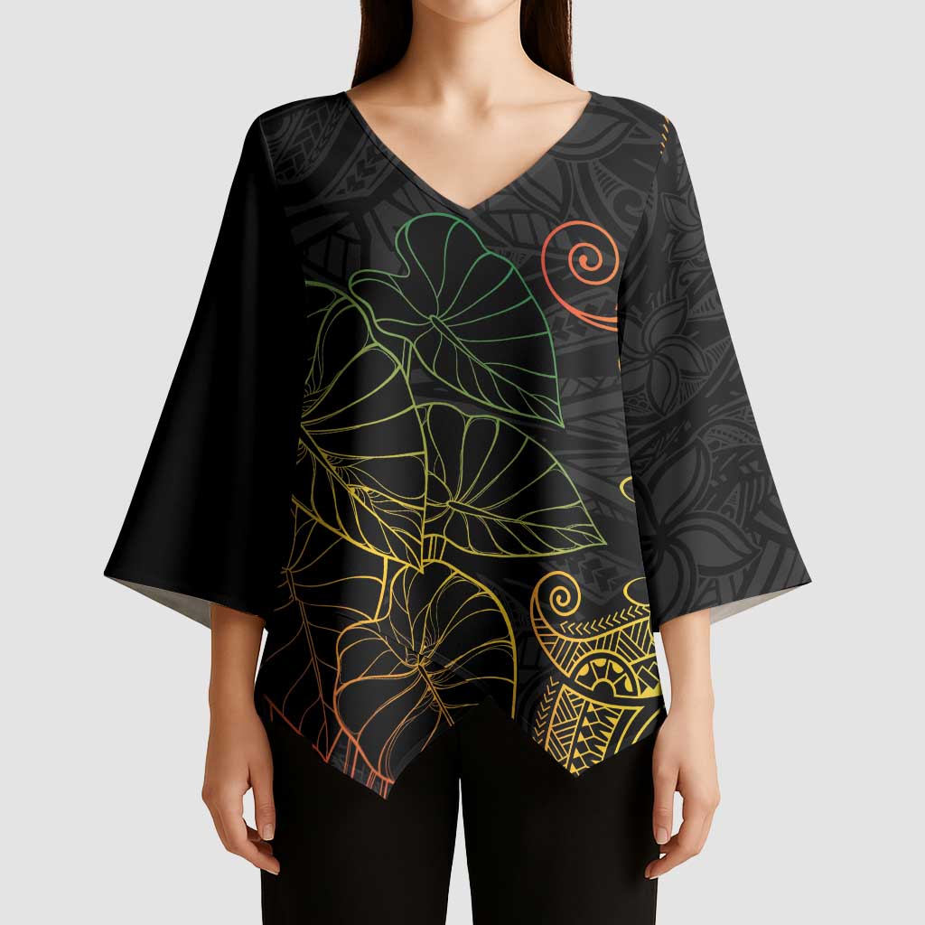Aloha Hawaii Kalo Kimono Sleeve Blouse Reggae Taro Polynesian Pattern - Polynesian Pride