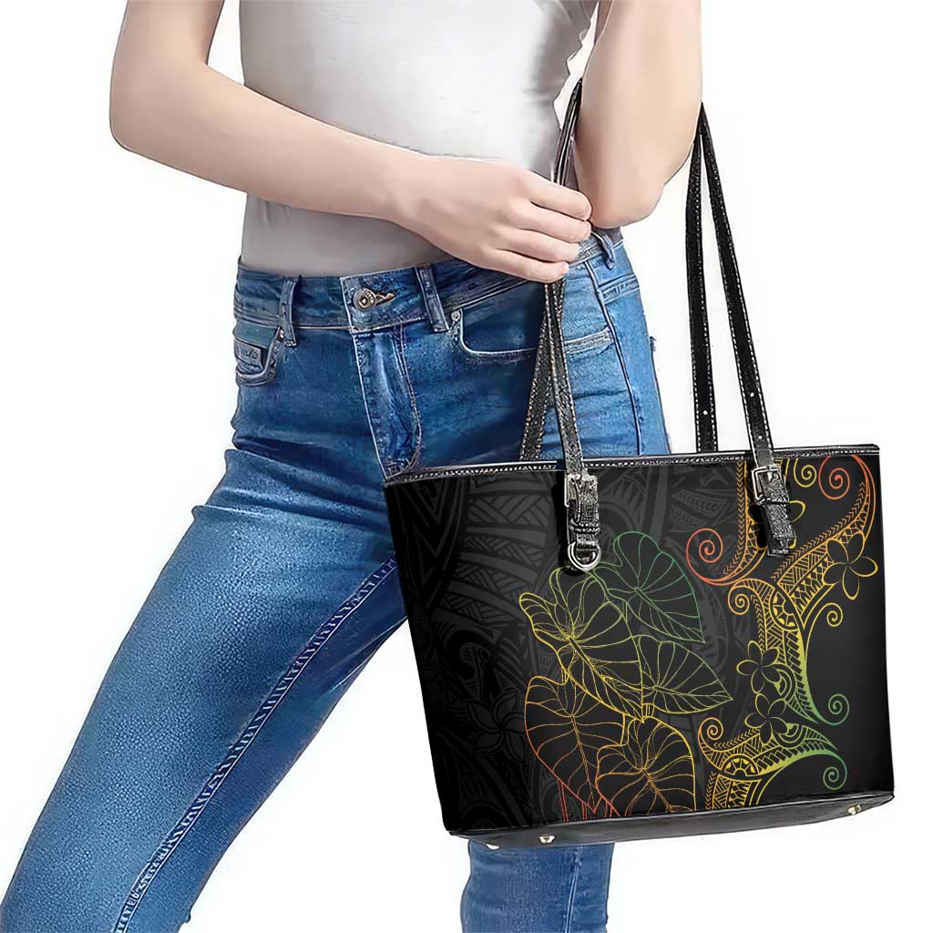 Aloha Hawaii Kalo Leather Tote Bag Reggae Taro Polynesian Pattern - Polynesian Pride