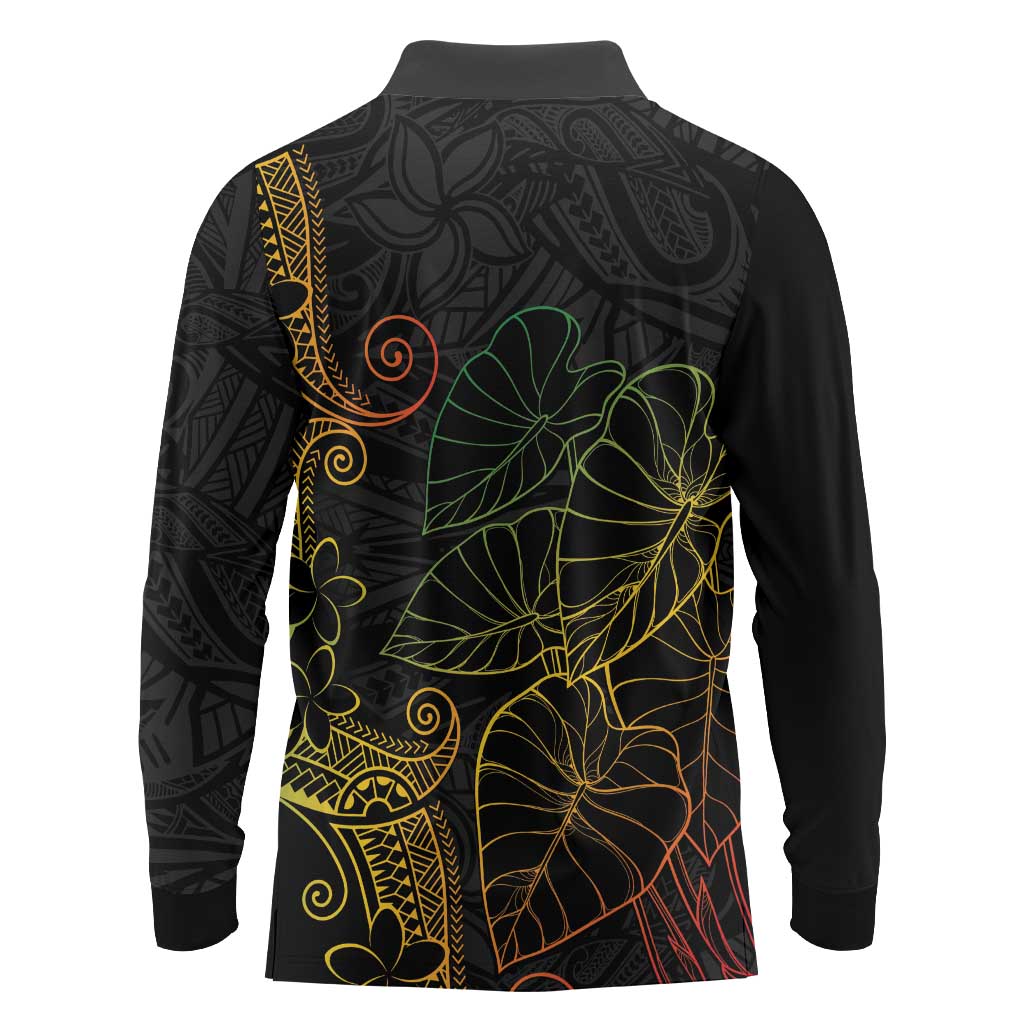 Aloha Hawaii Kalo Long Sleeve Polo Shirt Reggae Taro Polynesian Pattern - Polynesian Pride