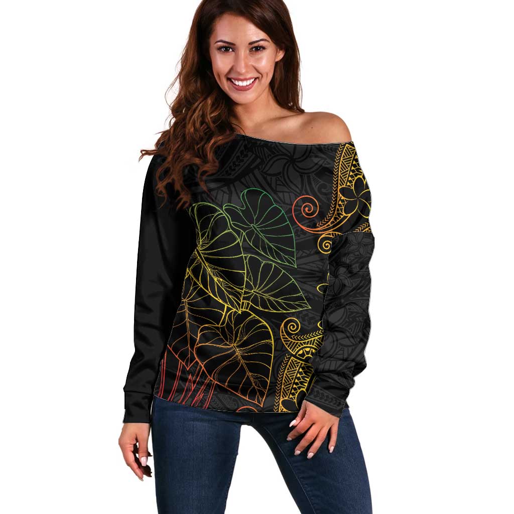 Aloha Hawaii Kalo Off Shoulder Sweater Reggae Taro Polynesian Pattern - Polynesian Pride