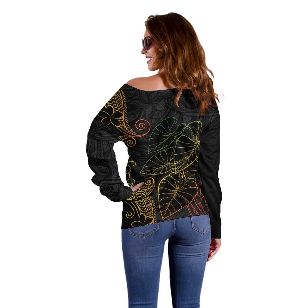 Aloha Hawaii Kalo Off Shoulder Sweater Reggae Taro Polynesian Pattern - Polynesian Pride
