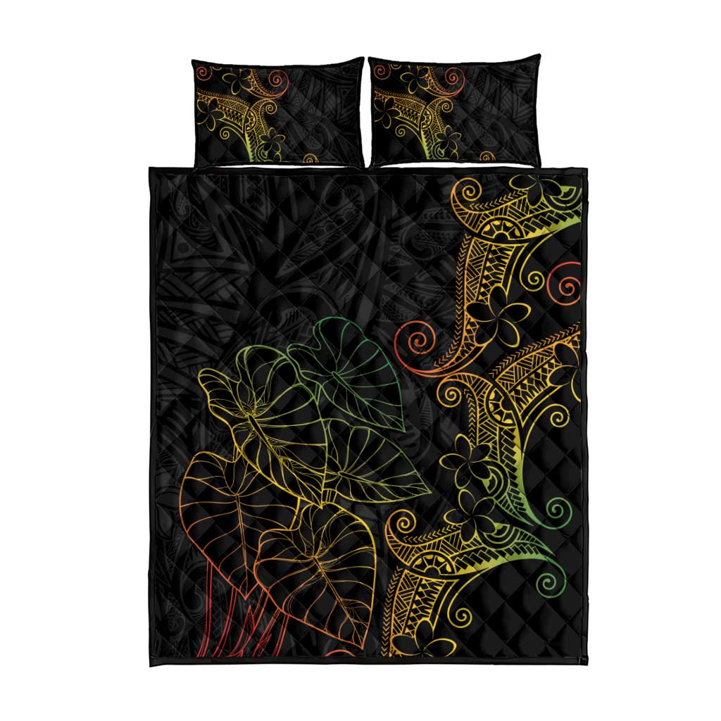 Aloha Hawaii Kalo Quilt Bed Set Reggae Taro Polynesian Pattern - Polynesian Pride