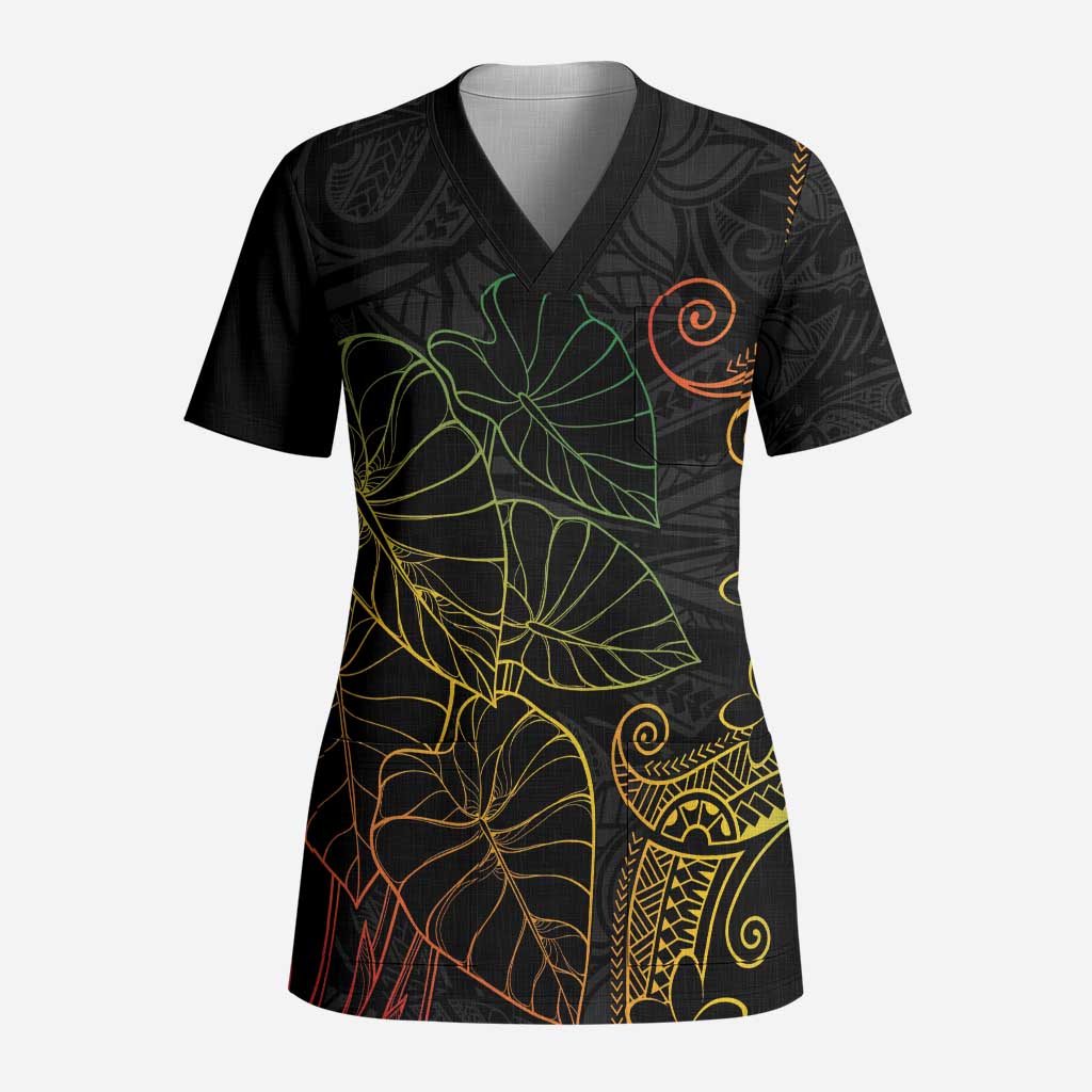 Aloha Hawaii Kalo Scrub Top Reggae Taro Polynesian Pattern - Polynesian Pride