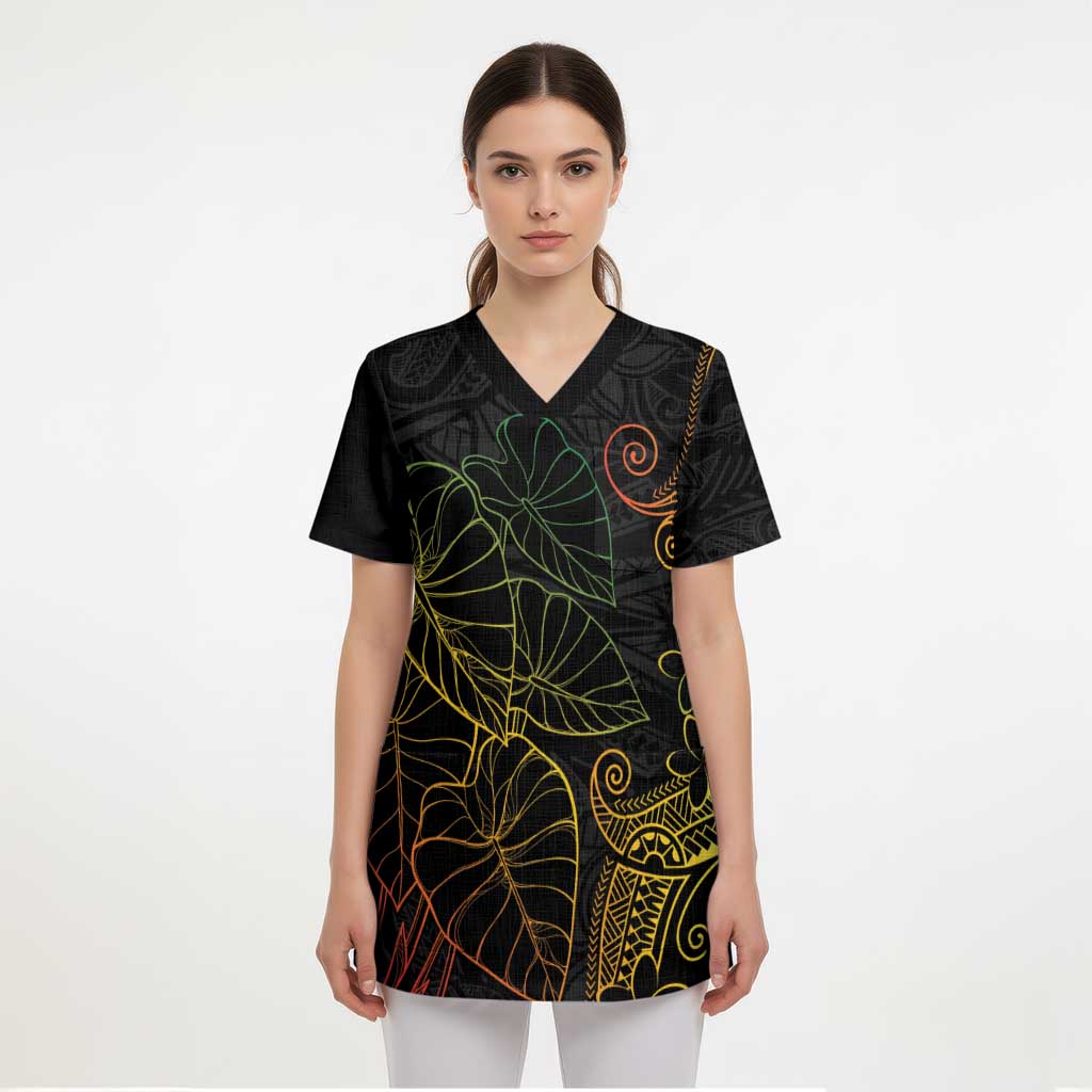 Aloha Hawaii Kalo Scrub Top Reggae Taro Polynesian Pattern - Polynesian Pride